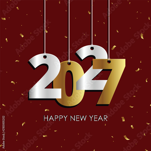 Happy New Year 2027 hanging numbers background