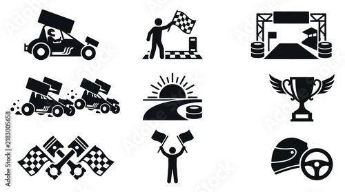 Naklejka Racing icons with checkered flags.