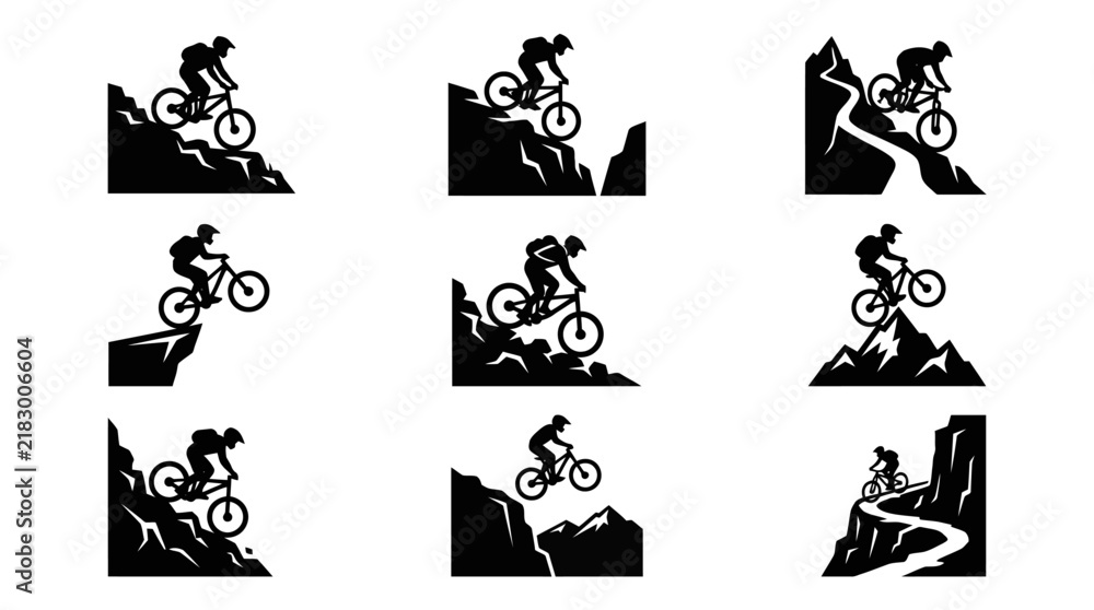 Fototapeta premium Bicycle Rider Silhouettes in Motion.