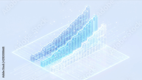 Plakat w ramie 3層の光座標グリッドが広がるデータ生成前のサイバー空間の3DCG画像