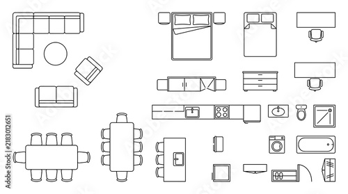 Konstfotografi Apartment House Interior Floor Plan Icons with Top View Furniture Symbols for Li