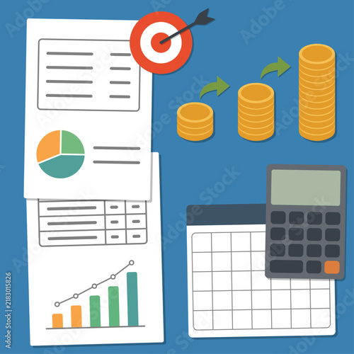 Long-term wealth projection illustration showing increasing investment value over time with financial targets and planning tools for evaluating future wealth growth.