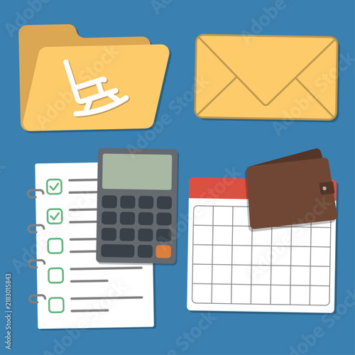 Retirement savings illustration showing organized savings, financial records and planning tools for building and managing funds for future retirement needs.