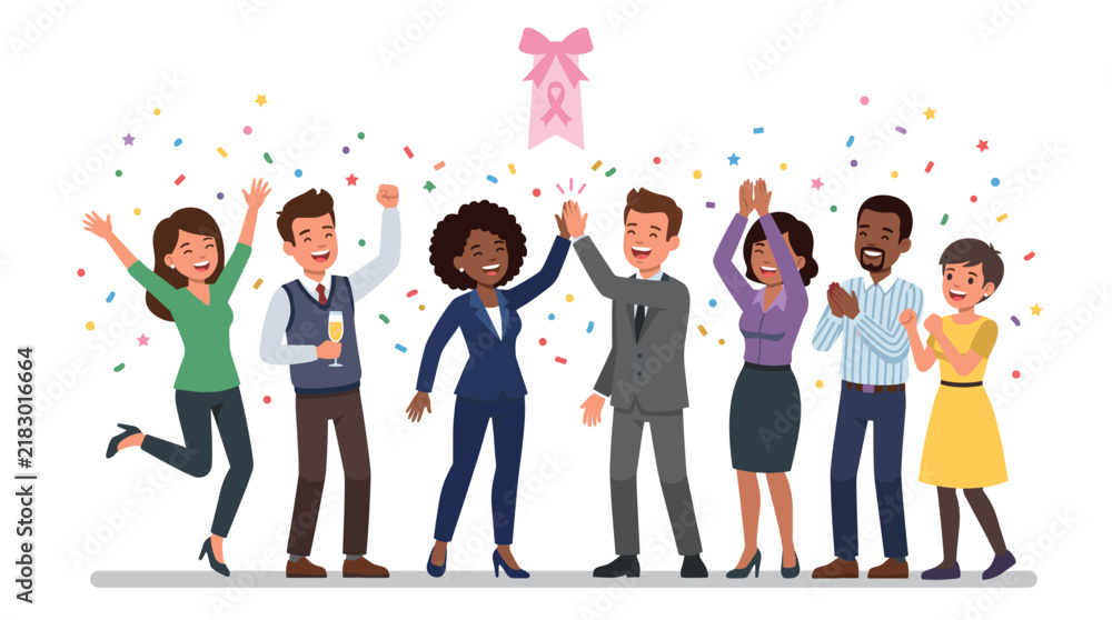 Obraz premium Diverse Business Team Celebrating Success with Confetti and High Fives Vector