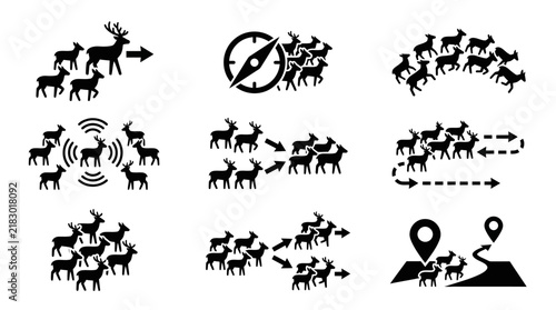 Black deer icons on white background.