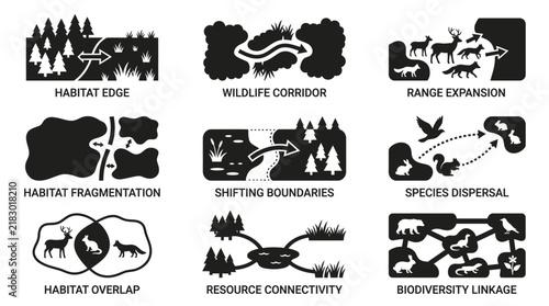 Black and white wildlife corridor icons.