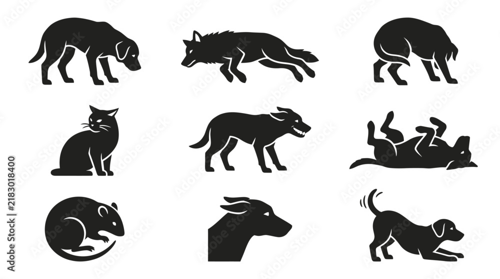 Obraz premium Collection of dog breed silhouettes.