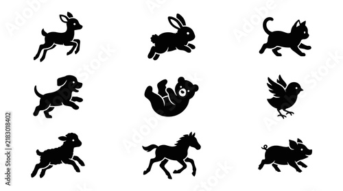 Silhouettes of various running animals.