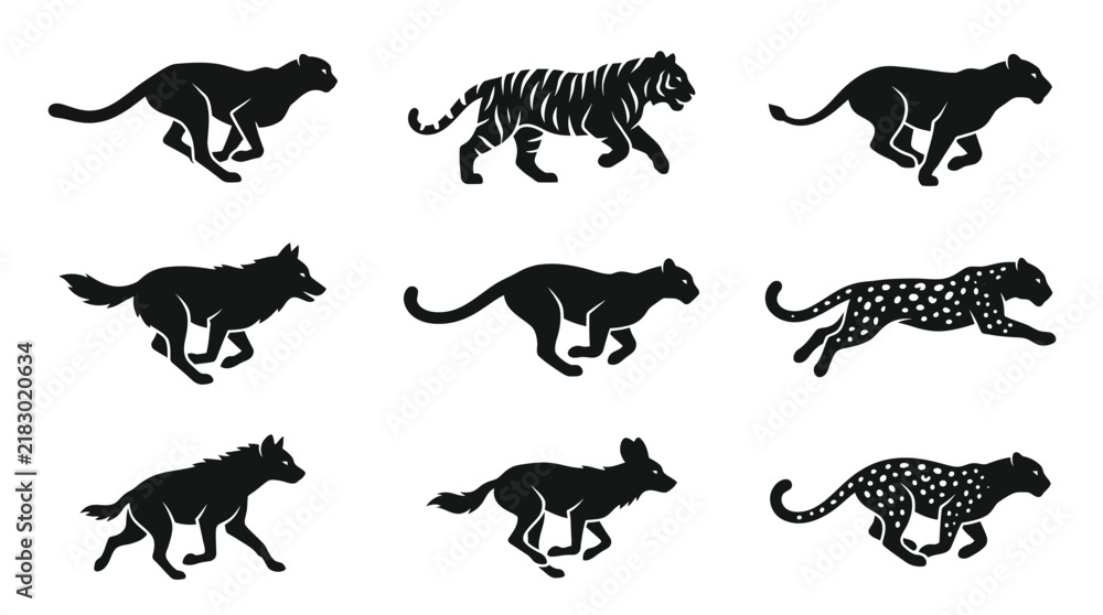 Obraz premium Silhouettes of various wild animal species.