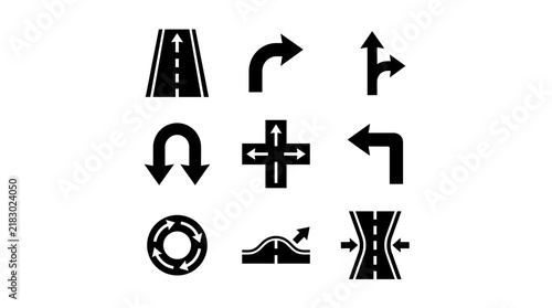 Black and white road traffic signs.