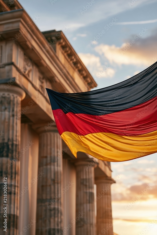 Obraz premium German flag waving in front of classical building