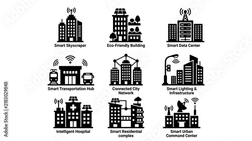 Smart City Technology Icons Set.