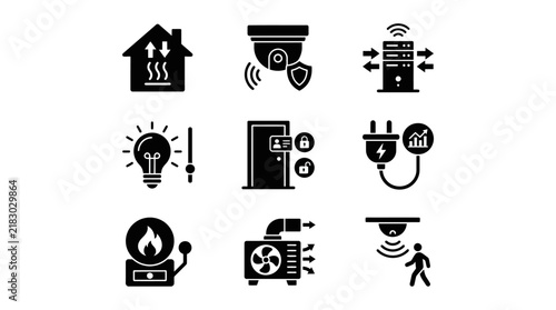 Smart home automation control icons set.