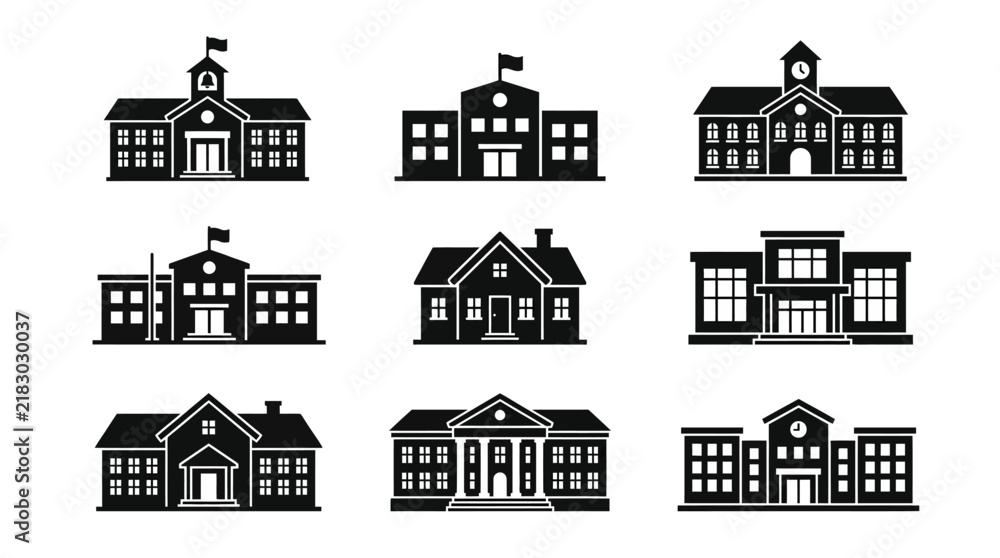 Fototapeta premium School Buildings Icon Set Education.