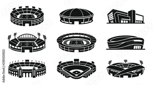 Stadiums and Sports Arenas Icons.