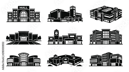 Collection of various building structures.