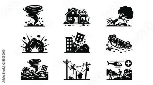 Disaster icons for emergency response planning.