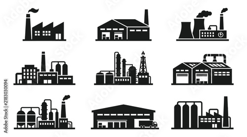 Industrial factory buildings and facilities.