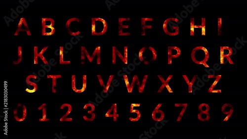 Alphabet A to Z Text Animation on Transparent Background, Neon Glowing Fire Letter Sign from A to Z with Alpha Channel.
