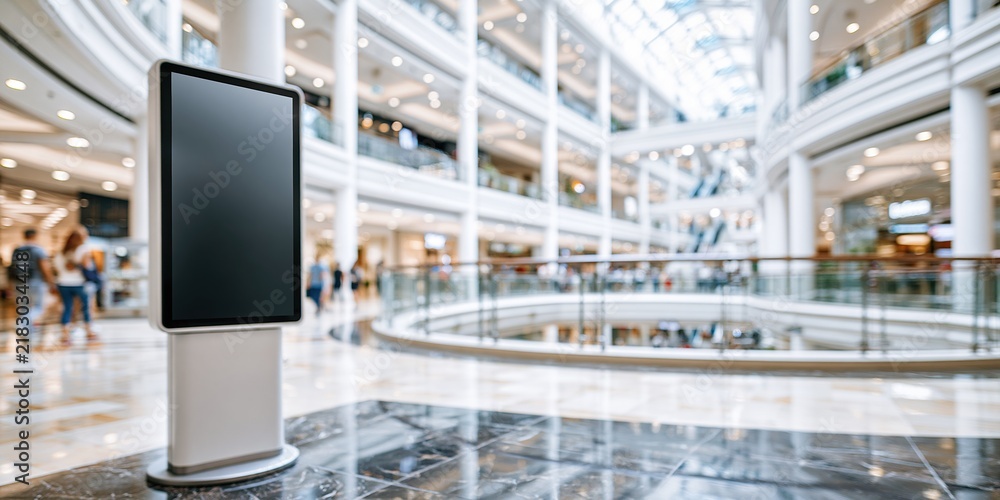 Obraz premium Empty digital display stand in modern shopping mall