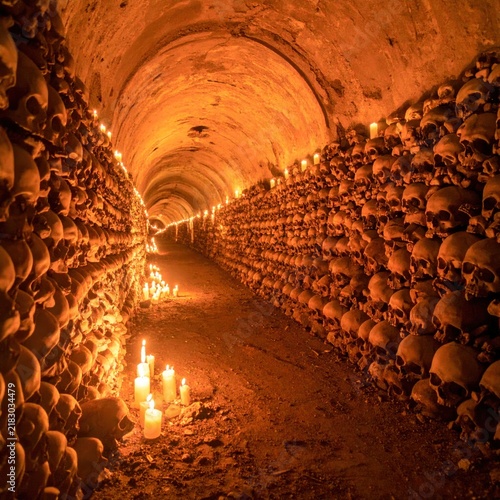 Catacombs of Paris underground burial site.