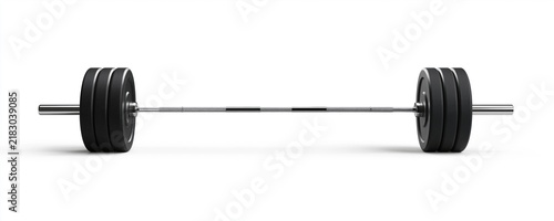 black barbell with weight plates isolated on white