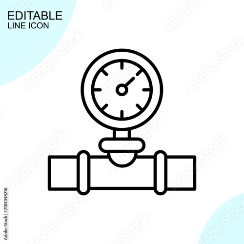 Pressure gauge icon on a pipe line vector illustration
