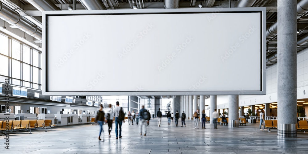 Obraz premium Large blank white billboard in modern airport terminal