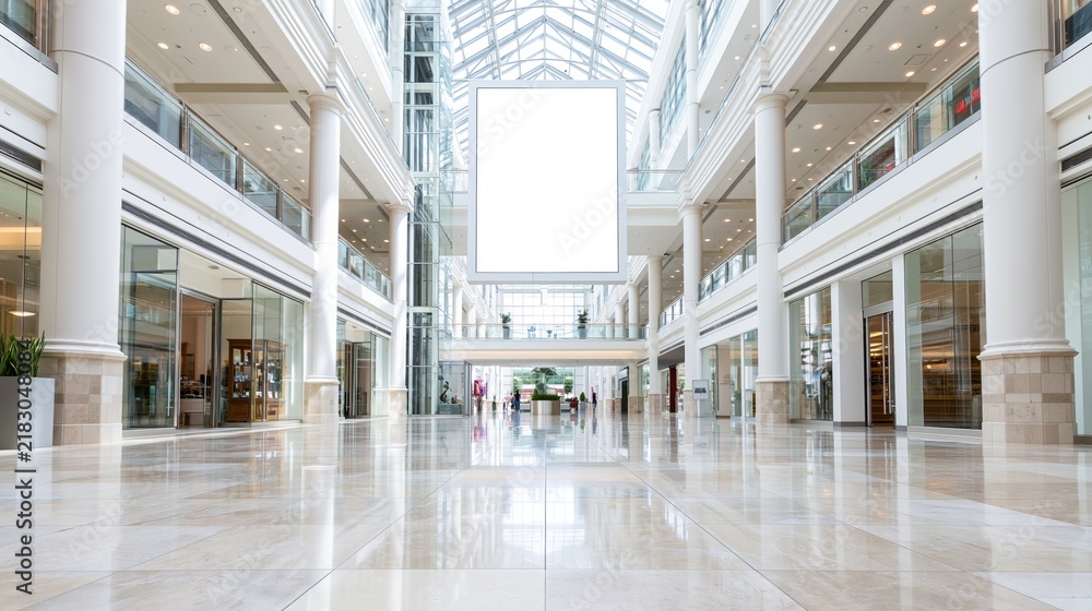 Obraz premium Modern shopping mall interior with blank sign