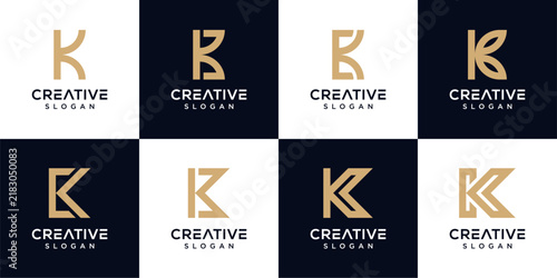 Set of minimalist letter K logo designs, luxury golden brand identity templates
