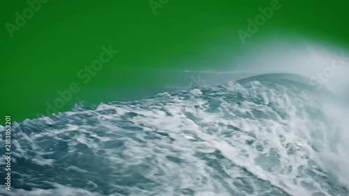 A realistic animated ocean wave crashing with fluid motion, seamless loop element for video editing compositing backgrounds, energetic nature storm surging water splash.