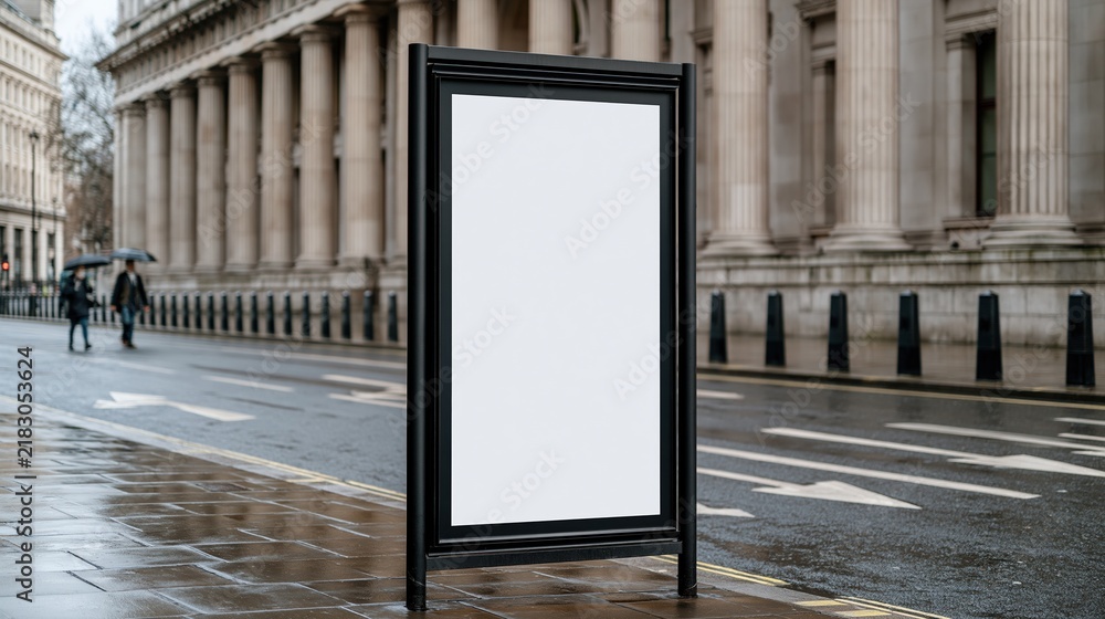 Obraz premium Empty black street sign frame on wet city