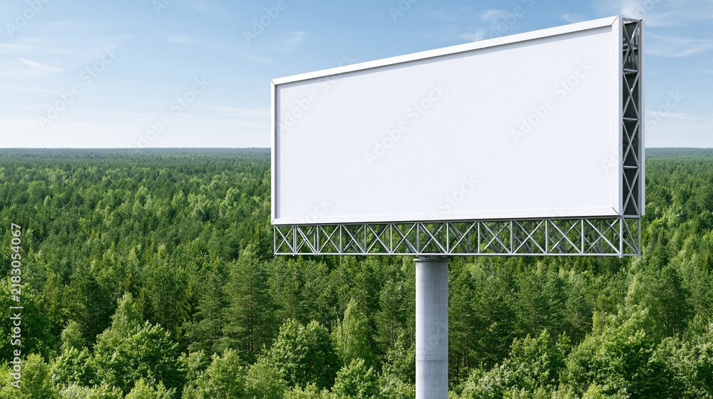 Obraz premium Blank billboard stands alone above green forest under