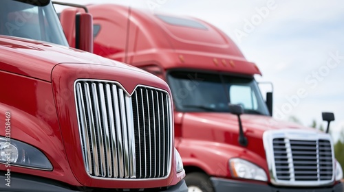Red semi trucks parked side by side outdoors