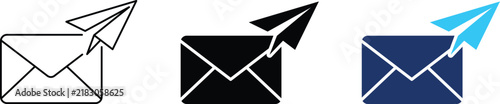 Photography Send message icon representing email envelope, paper plane send, digital communication and online post