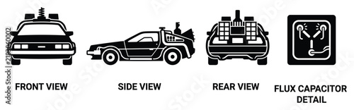Time travel car flux capacitor detail for futuristic transportation and science fiction adventures.