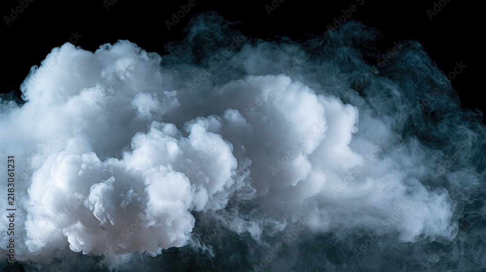 Obraz premium Dense white smoke clouds billowing against black background