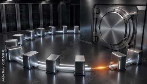 Obraz w ramie Secure data vault with interrupted server network connection