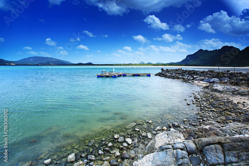 Canvastavla Scenery of Ban Laem Prathap Beach, A pier for sightseeing and pink dolphins in N