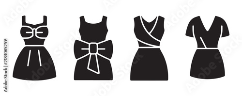 Foto Black dress vector silhouettes for clothing catalog featuring stylish necklines and wrap style design ideas