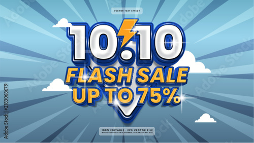 10.10 Flash Sale Promotion Poster Design with Blue Comic Book Style Background and Editable 3D Text Effect
