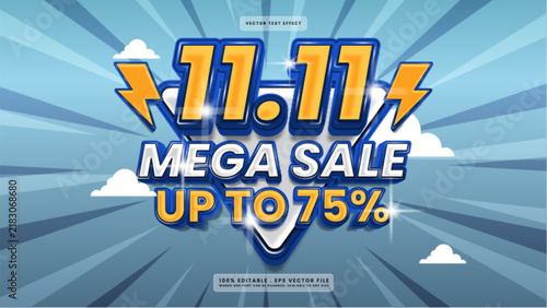 11.11 Mega Sale Promotional Banner with 3D Typography and Lightning Bolt Icons