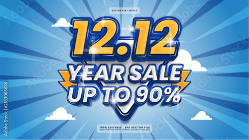 12.12 Year End Sale Promotional Graphic Design with Bold 3D Text and Blue Background