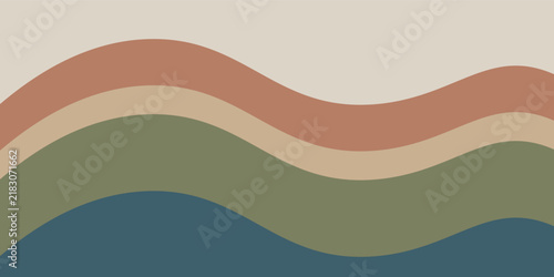 Foto Minimalist retro background with flowing wave lines in warm earth tones of terracotta, beige, olive green, and dark blue