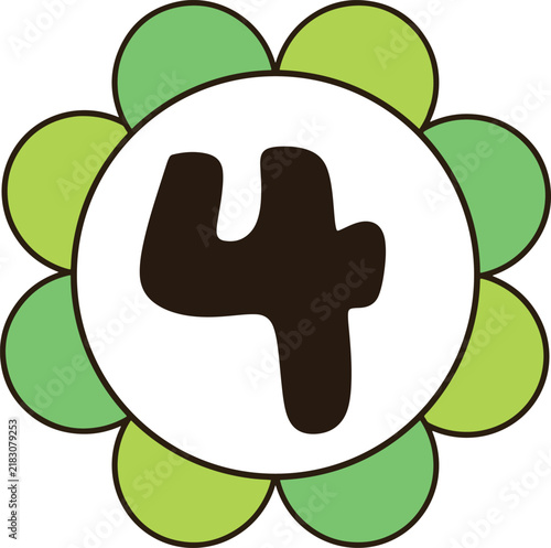 Lovely green flower number four digital graphic for school learning poster and toddler playroom decor