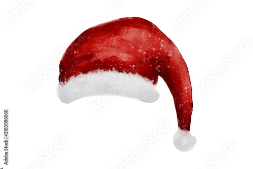 Textured red santa claus hat illustration with white trim christmas watercolor
