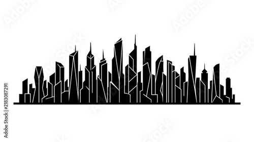 Abstract black silhouette of a modern geometric city skyline