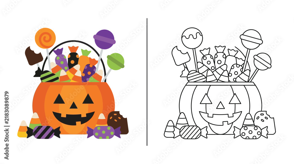 Fototapeta premium Halloween Candy Basket Pumpkin Isolated Vector Illustration