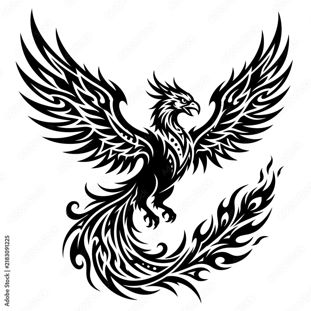 Fototapeta premium Tribal Phoenix Tattoo Design Black White