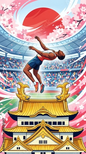 Athlete High Jumping Over Castle for Business Financial Growth Investment